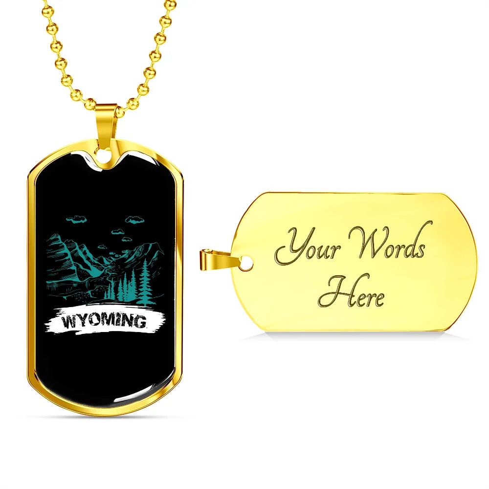 Camper Necklace Wyoming Personalized Engraved Gold Dog Tag Necklace Custom Name
